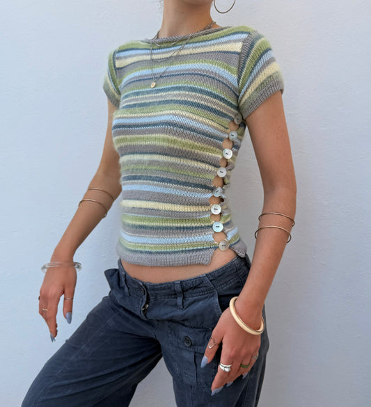 Sea Breeze Striped Pearl Tee - handmade to order