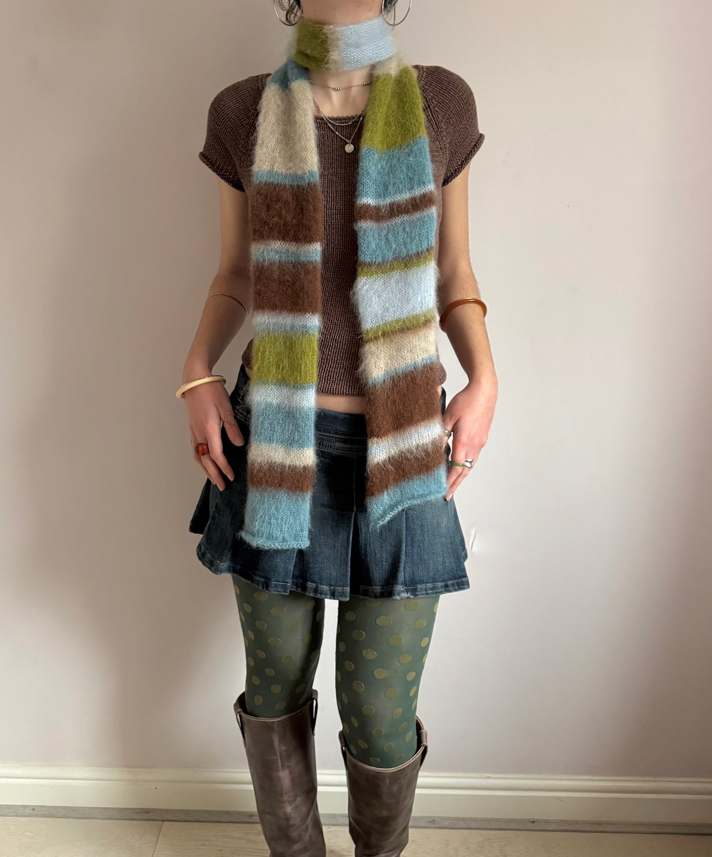 1 of 1 fluffy striped scarf - moss meadow 🪲 made to order