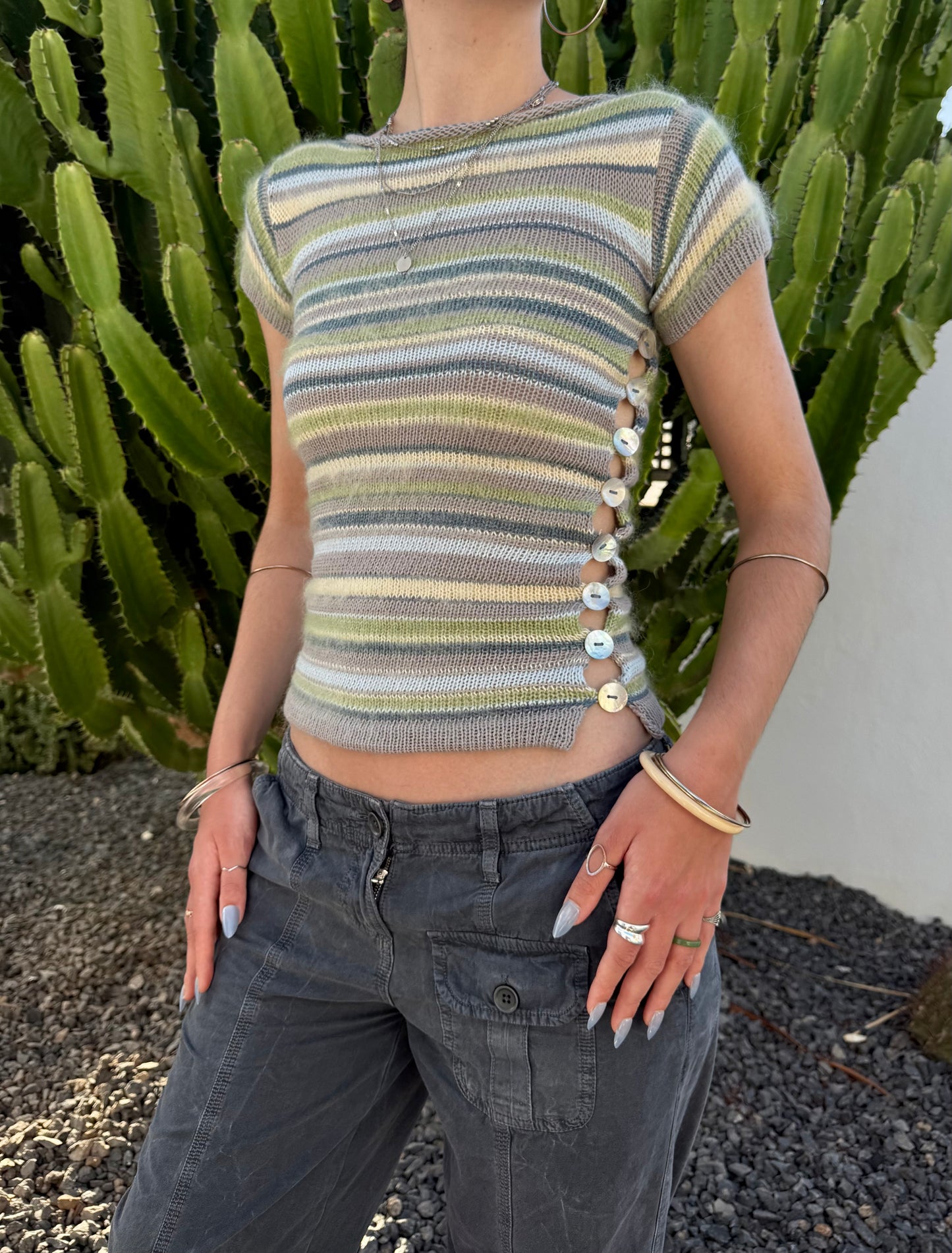 Sea Breeze Striped Pearl Tee (pre made in size S)