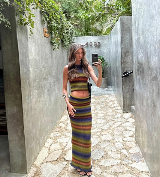 The Aspen Maxi Skirt - handmade knitted ombré maxi skirt with side slit