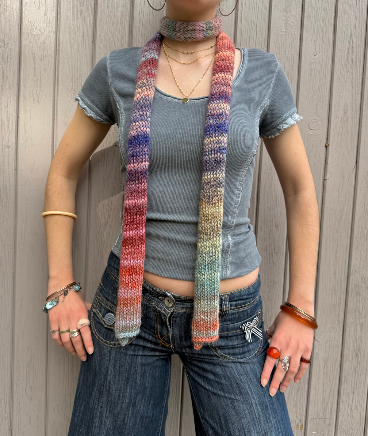 Aurora ombré knitted skinny scarf