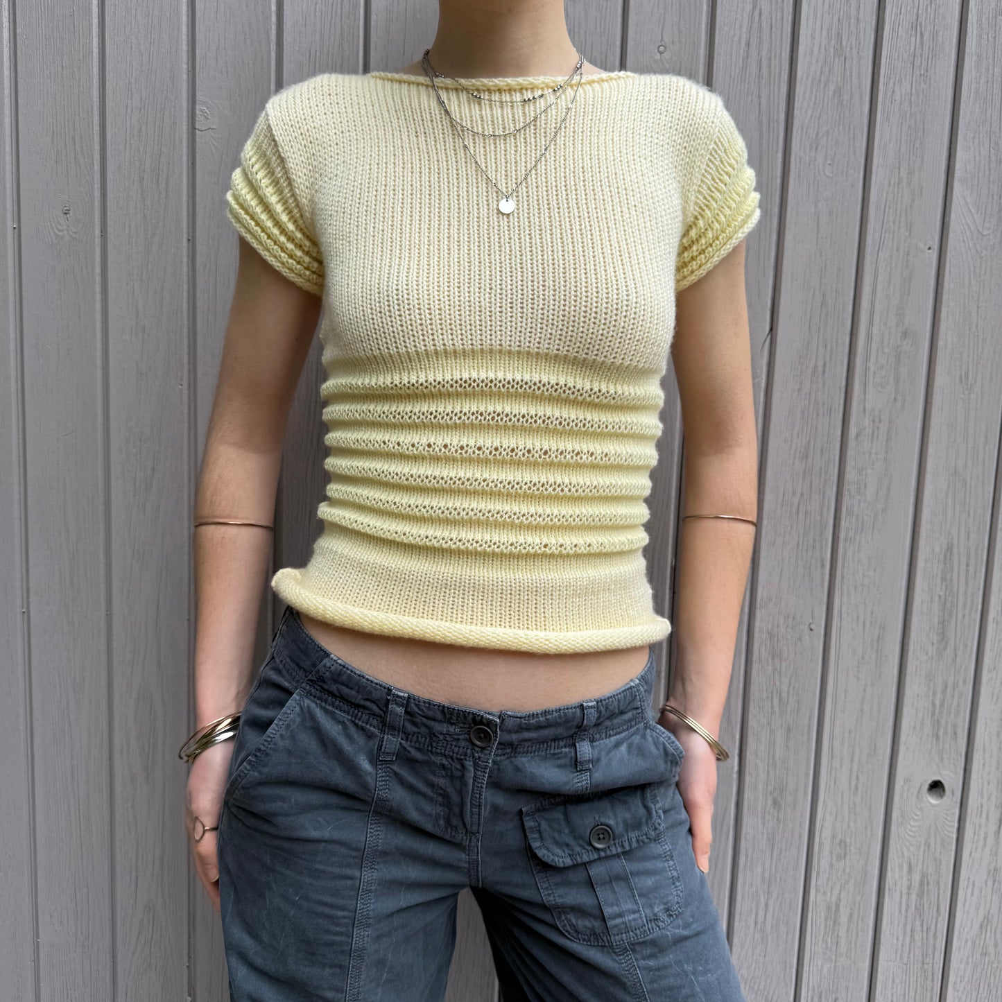 The Ripple Tee in butter yellow - handmade shirred top with puff sleeves (pre made in size S)