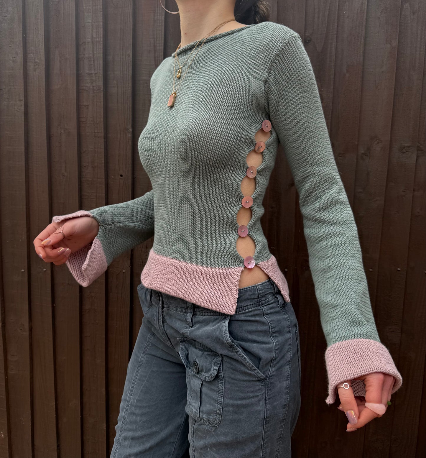 Colour block Pearl long sleeve in sage green & dusky pink - limited edition