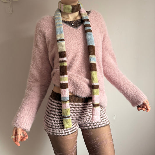 The Springtime Scarf - handmade knitted multicoloured striped skinny scarf