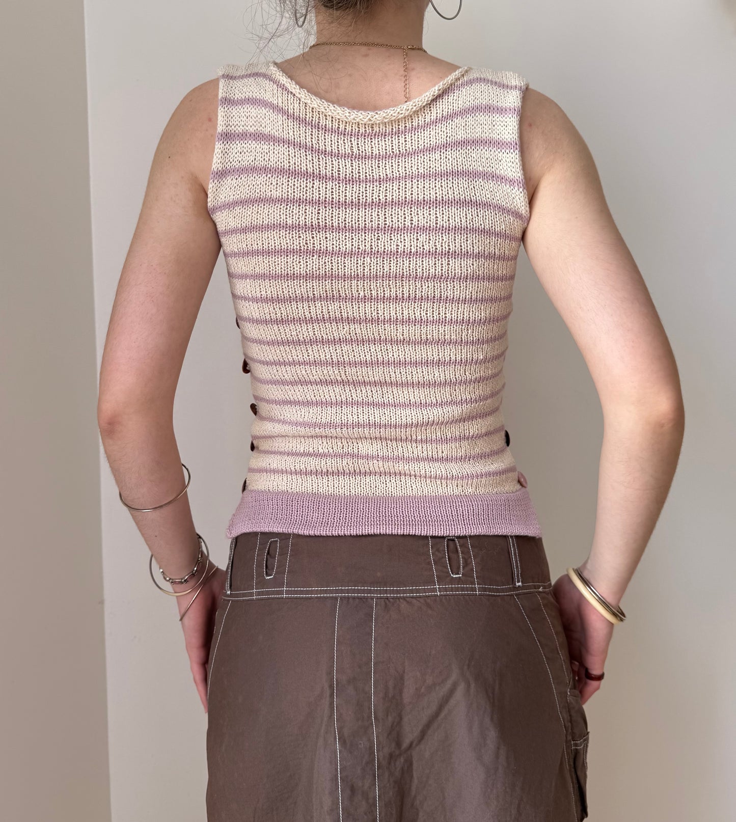 1 of 1 striped Pearl Vest in cream & dusky pink (pre made in S-M)