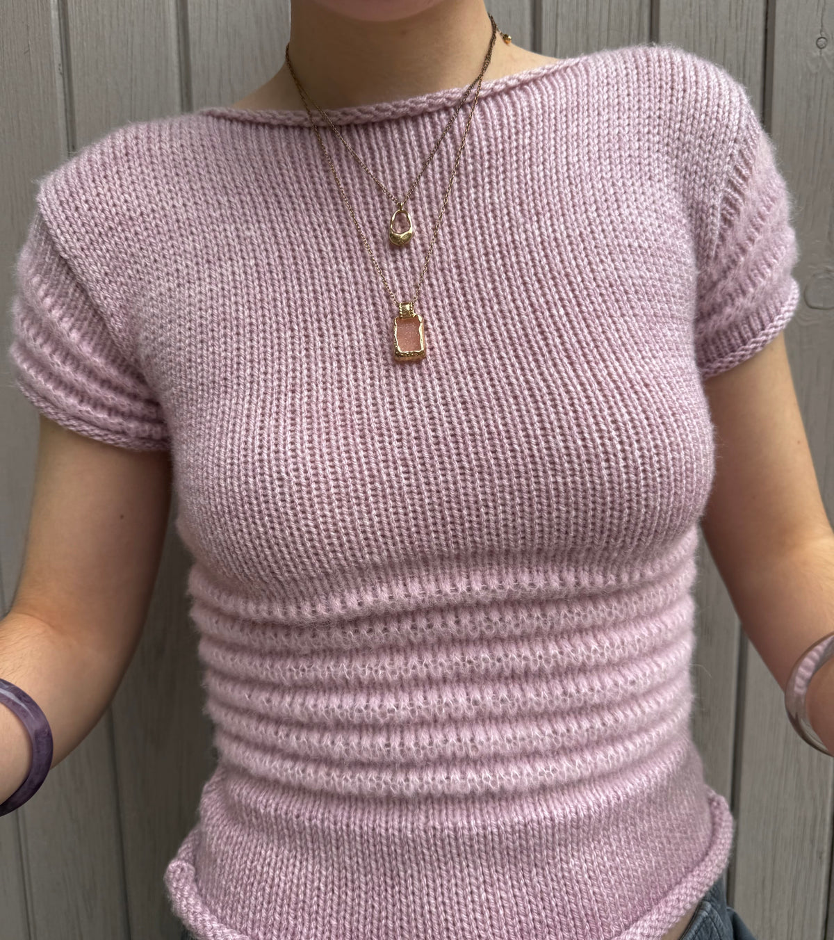 The Ripple Tee in dusky pink - handmade shirred top with puff sleeves (pre made in S)
