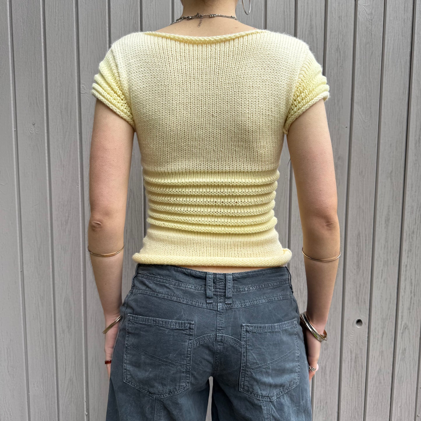 The Ripple Tee in butter yellow - handmade shirred top with puff sleeves (pre made in size S)