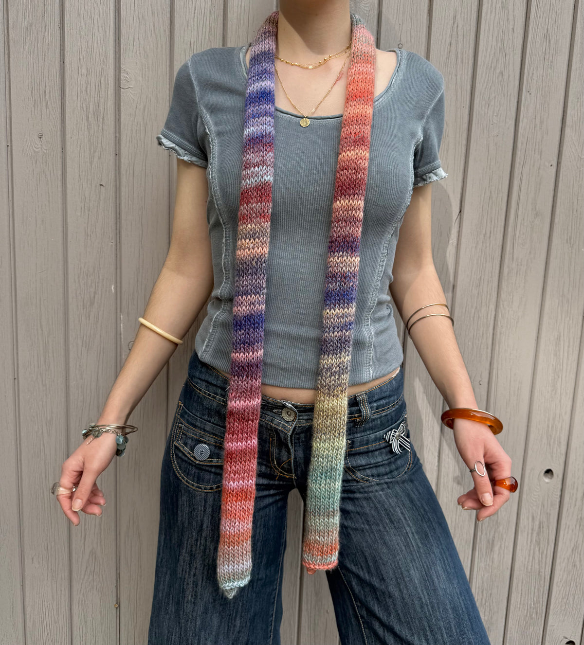 Aurora ombré knitted skinny scarf