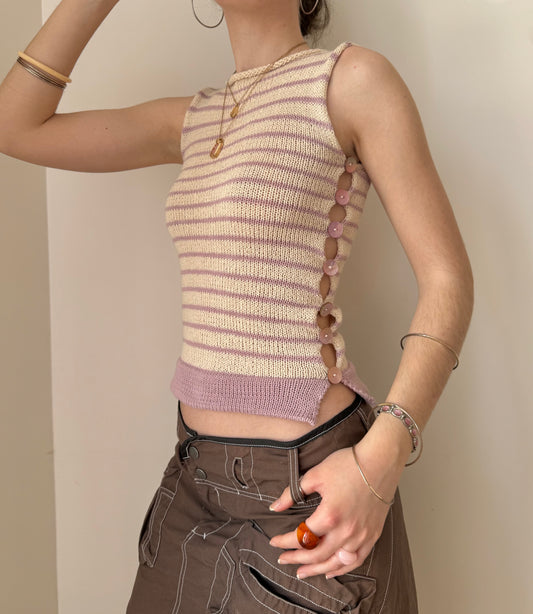 1 of 1 striped Pearl Vest in cream & dusky pink (pre made in S-M)
