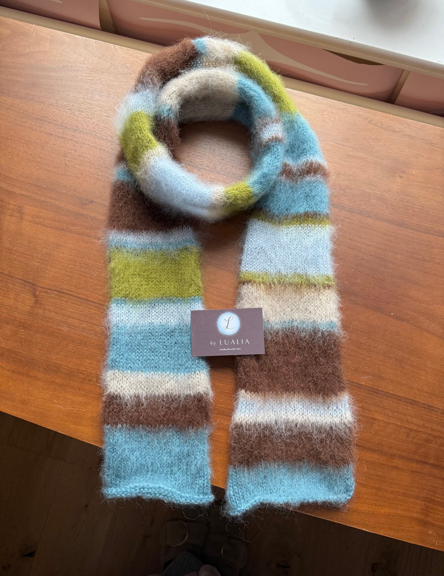 1 of 1 fluffy striped scarf - moss meadow 🪲 made to order
