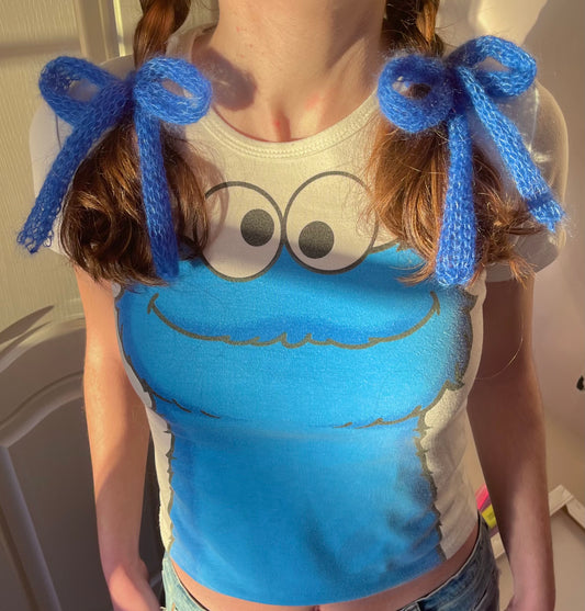 x2 handmade knitted hair bows in cobalt blue (pair)