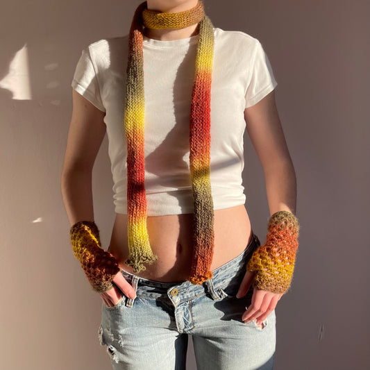 Handmade ombré crochet fishnet hand warmers in earth tones
