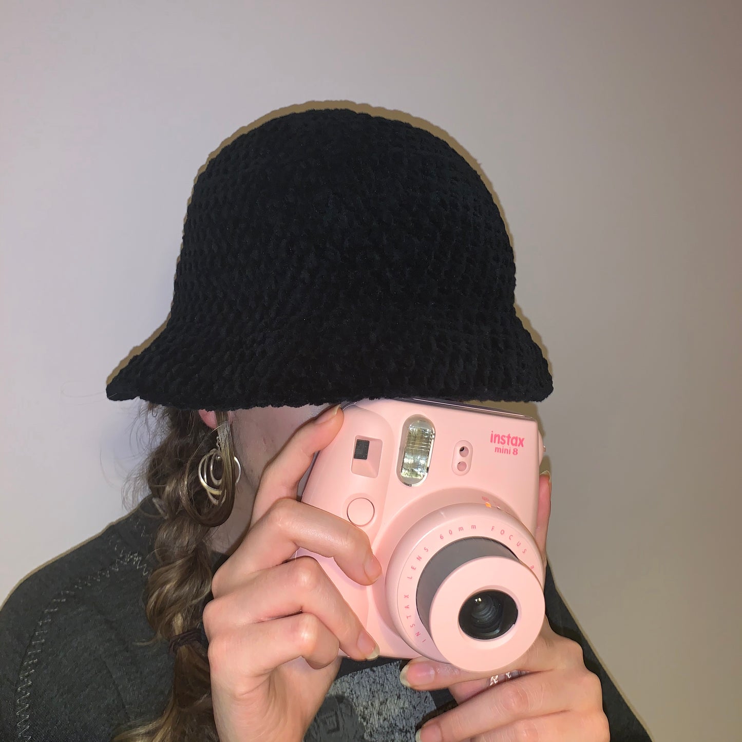Handmade crushed velvet crochet bucket hat in black