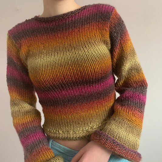 The Sunset Shades Sweater - handmade knitted flared sleeve jumper