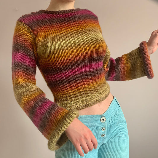 The Sunset Shades Sweater - handmade knitted flared sleeve jumper