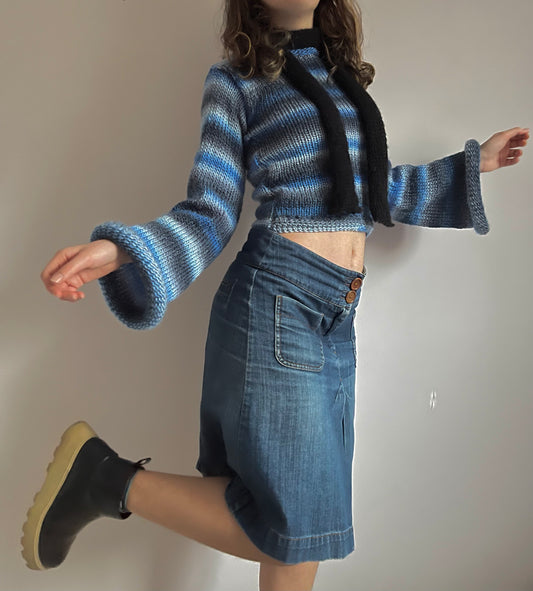 The Blue Daze Sweater - handmade knitted flared sleeve jumper