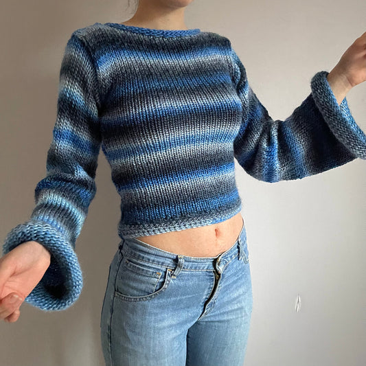 The Blue Daze Sweater - handmade knitted flared sleeve jumper