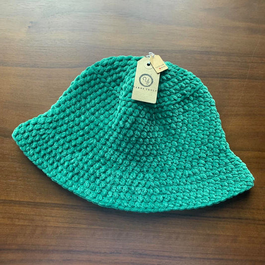 Handmade crushed velvet crochet bucket hat in sage green